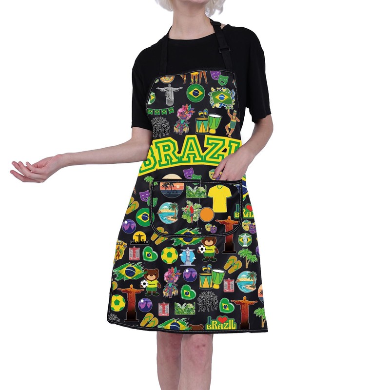 FUSTMW Brazil Apron with Pockets for Chef Kitchen Apron Gifts