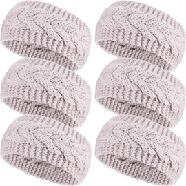 Pangda 6 Pieces Winter Headbands Women's Cable Knitted Headbands, Winter Chunky Ear Warmers Suitable for Daily Wear and Sport - Beige - 21 x 11 cm