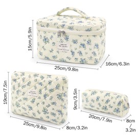 beifon Set of 3 Women's Cosmetic Bag Toiletry Bag with Floral Pattern, Toiletry Bag, Make Up Bag, Portable Makeup Bag, Wash Bag, Large Women Girls, Multicoloured (multicoloured D), Modern