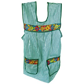 Cuitáxi Traditional Mexican apron for women with pockets beautiful flower embroidery XL - Mandiles para mujer mexicanos mandil Green