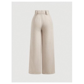 Floerns Women's Corduroy Wide Leg High Waisted Pants Button Front Trousers with Pocket Apricot Large