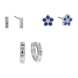 Alex and Ani Crystal Flower Earring Set,Shiny Silver,Blue, Earrings