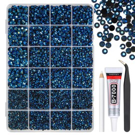 qiipii Ink Blue Resin Rhinestones w B7000 Glue for Bedazzling Crafting 2mm-6mm Montana Flatback Jelly Stones Navy Blue Diamonds Gems Bedazzler Kit for Nails Face Eyes Makeup Tumblers Bottles Crafts