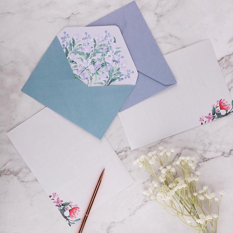 Pack of 24 Flower Writing Papers, with 12 Flower Paper