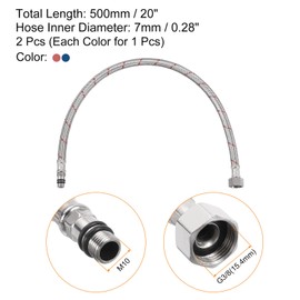 uxcell 20Inch Long Faucet Supply Line Connector, 2pcs G3/8 Female Compression Thread x M10 Male Connector Braided Short 304 Stainless Steel Water Supply Hose Line