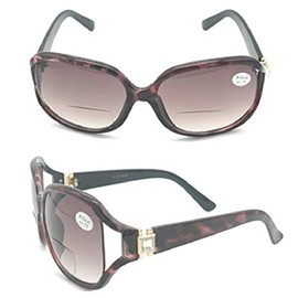 Pink Ribbon Shades, Inc. The Stylish Designer Rhinestone Oversized Bifocal Reading Glasses Sunglasses Bi Focal for Women (Red Tortoise, 1.25)