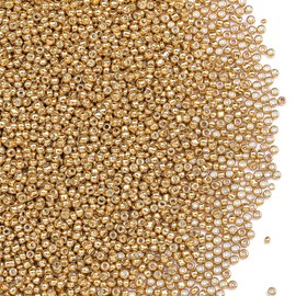 5150pcs 8/0 Glass Seed Beads Bulk, 3mm Mini Pony Round Bead for Jewelry Making Tiny Craft Small Glass Seed Beads for Jewelry Making Bracelet Wrist Necklaces(Gold)