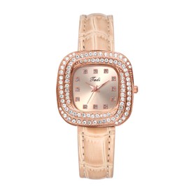 Avaner Women's Leather Square Watches: Slim Strap Rhinestones Bracelet Analog Quartz Ladies Elegant Wrist Watches
