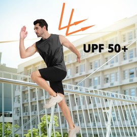Upocool Men's UPF 50 Swim Tank Tops Workout Running Sleeveless Dry Fit UV Protection Rash Guard Muscle Tees Black 2XL