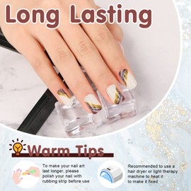 Press on Nails UHOMENY French Tip Press on Nails Medium Length Square Shape Acrylic Fake Nails Gradient Print Luxury Gold Sequins Design Glossy Artificial Nails Stick on Nails for Women, 24PCS