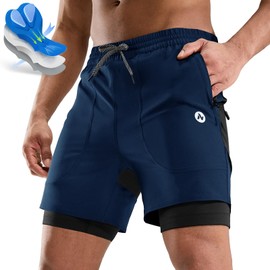 Nepest Mountain Bike Shorts Men's Short MTB Shorts Padded 4D Cycling Shorts Loose with Zip Pocket Bike Shorts, Navy/Black, S