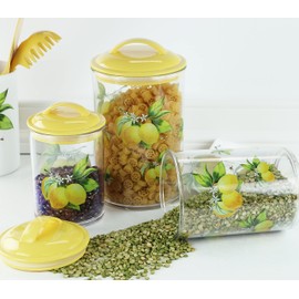 Food Storage Containers, BPA Free Airtight Canisters for Cereal, Pasta, Sugar, Coffee, Flour, Cookies, Loose Tea, for Kitchen Organization, Set of 3 by Reston Lloyd, Fresh Lemons