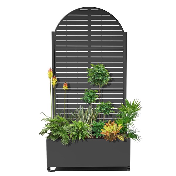 15.7"×70.9"×35.4" Metal Raised Garden Bed with Trellis and Wheels -
