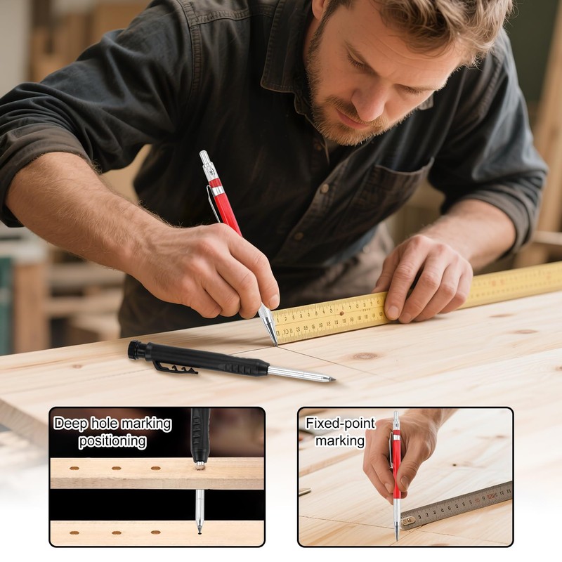 Deep Hole Marker Pencil Set, Drill Hole Marker Mechanical Pencil,
