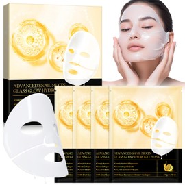Snail Mucin Sheet Mask,Hydrogel Collagen Mask - Face Masks Skincare,Self Care, Stocking Stuffers, Deep Moisturizing,Boost Collagen & Elastin,Gifts for Women, Face Masks for Dry Skin (Yellow -4Pcs)