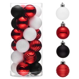 Valery Madelyn 1.57 Inches Small Christmas Tree Decorations Ornament Set, 24ct Red and Black Shatterproof Christmas Ball Ornaments Bulk, Hanging Decor for Xmas Holiday Party