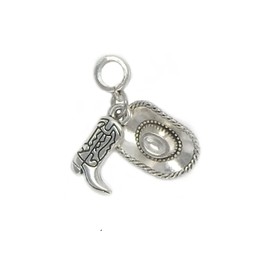 Dangle Cowboy Hat and Boot Charms Bead for Bracelets
