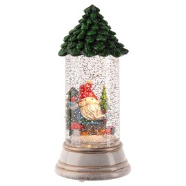 Ganz Midwest LED Festive Holiday Décor White & Red 9 x 4 Inch Acrylic Christmas Glitter Snow Globe, Tree Gnome