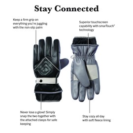isotoner Men’s Lined Alpine Faux Leather Glove, Touchscreen Compatible, Fleece Lined, Warm, Non-Slip Palm Grip, Easy Care