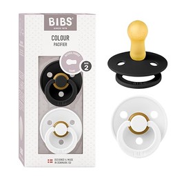BIBS Chupones Colour Pack de 2, Tetina redonda de látex natural, Talle 2, Color Black/White, 6 a 18 meses, Hecho en Dinamarca