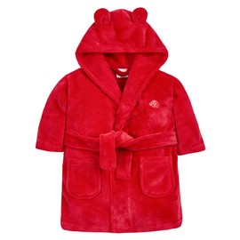 Baby Girls Boys Hooded Plain Fleece Dressing Gown / Snuggle Robe - Newborn Baby Gift (Red, 18-24 Months)