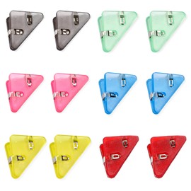 12Pcs Colorful Triangular Paper Clips Durable Book Page Corner Clip Plastic File Storage Binder Clips Useful File Storage Binder Clips for Students and Office