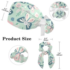 Nurses Tie Back Hat with Buttons, Scrub Caps Aesthetic Butterfly Surgical Hat for Women,One Size