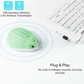 Wireless Mouse Cute Hamster Shape Optical Mouse Green Mouse,1200 DPI Noise Reduction Ultra Portable Travel Mouse,2.4 GHz with USB Unifying Receiver for PC Mac Laptop Computer Kids Girl School Gift