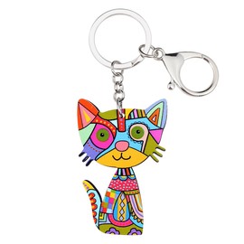 BONSNY Acrylic Cat Key Chains For Women Car Purse Bag Rings Pendant Girl Gift Charms (Multicolor)