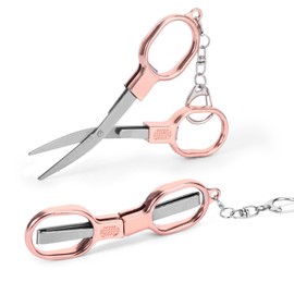 2 Pcs Mini Folding Scissors,Stainless Steel Nurse Scissors Foldable,Small Scissor All Purpose with 2 Keychains for Nurse Badge Accessories Travel,Home,Office,Craft,Sewing(Rose Gold）