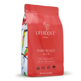 Lifeboost Dark Organic Coffee Beans - Single Origin Non-GMO Dark Roast Low Acid Coffee Beans - Third Party Tested For Mycotoxins & Pesticides - Whole Bean - 12 Ounces