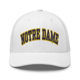 RIVEMUG NG Notre Dame Embroidered Curved Bill Trucker Hat Mid Crown Adjustable Snapback City Cap White
