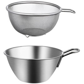 OUNONA 1 Set Stainless Steel Colander with Handle Bowl Set Deep Egg Bowl Cream Whisk Mixing Salad Rice Strainer Basket for Fruits and Vegetables Chopping Food Food Kitchen Cooking Utensils