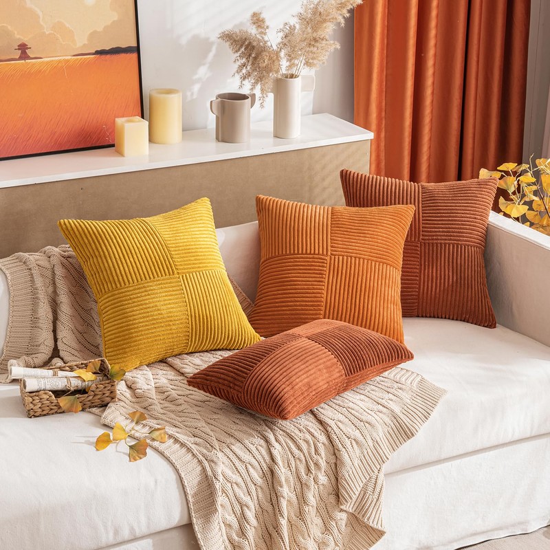 MIULEE Rust Corduroy Pillow Covers Pack of 2 Boho Fall