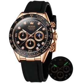 OLEVS Mens Watches Sport Silicone Band Chronograph Multifunction Luxury Diamond Moon Phase Analog Quartz Male Wrist Watches for Men Waterproof Luminous