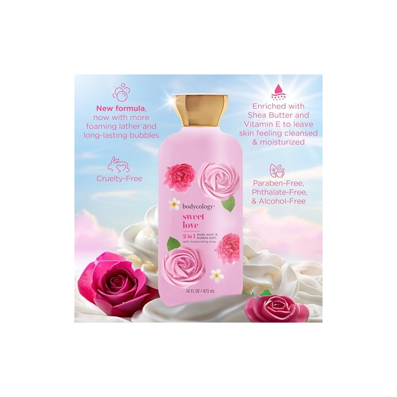Bodycology 2-in-1 Body Wash & Bubble Bath, Sweet Love, 16