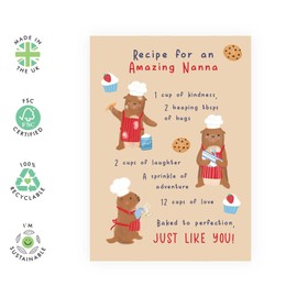 Nanna Birthday Card - Recipe - Otter Birthday Cards For Women - Gifts for Grandmother, Granny, Grandma, Nan, Women, Ladies from Grandson or Granddaughter - Mother's Day Card - Comes With Stickers