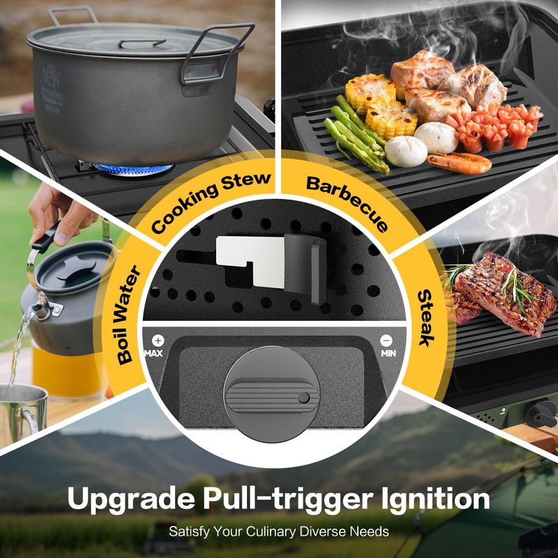 Camping Stove, 2 Burner Propane Stove With Grill,17,000 BTU Camp