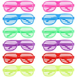 Fowecelt Neon Glasses Shutter Shades - 12pcs Neon Glasses, Shutter Glasses for Children, Neon Party Accessories, 80s Party Decoration, Shutter Shades Sunglasses for Night Out Party