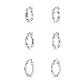 DTPsilver - Set of 3 Pairs of 925 Sterling Silver - Hinge Hoops/Sleepers/Creole Earrings - Thickness 1.5 mm - Diameter 14, 16, 18 mm