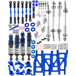hopsupRC Upgrades for 1/10 Rustler/Slash/Stampede 4x4,RC Shocks&Steel Drive Shaft CVD&Adjustable Turnbuckles Camber Links&A Arm&Caster Block,Steering Blocks,Stub Axle Carriers,Wheel Hex&Hex Hub,Blue