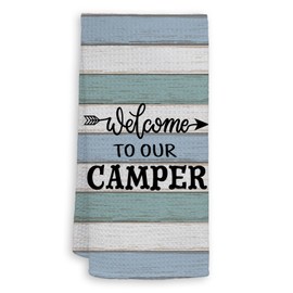 HIWX Welcome to Our Camper - Tiras de color azul claro, toallas de cocina decorativas y paños de cocina, campistas rústicos, toallas de mano, toalla de cocina para baño, cocina, remolque, camping, decoración de 16 x 24 pulgadas