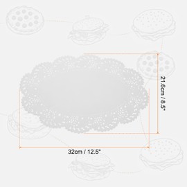 sourcing map 100pcs Lace Paper Doilies 8.5 x 12.5 Inch White Oval Disposable Decorative Paper Placemats Hollow Flower Absorbing Papers for Cakes Desserts Food Decoration Wedding Birthday