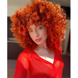 GKtineke 14Inch Curly Wig, Full Curly Wigs for Black Women Big Curly Wig Soft Fluffy Natural Synthetic Hair for Daily and Party (Ginger)