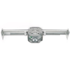 Airmont Products Ceiling Fan Mounting Bracket with Adjustable Bar Hanger, 1-1/2'' Deep, 2 NMSC Clamps, 2 1/2'' Knockouts, Fits 16-24 Inch Joist Spaces, Ground Screw, Electrical Box for Light Fixtures