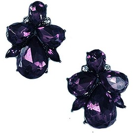 Art Deco Antique Retro Vintage Style Royal Dark Purple Amethyst Eggplant Rhinestone Bridal Bridesmaid Wedding Prom Cluster Earrings