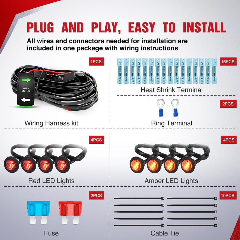 Nilight UTV ATV Turn Signal Wiring Harness Kit Street Legal
