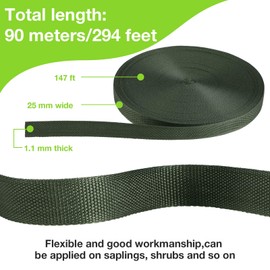 Tree Tie Green Strap Garden Tie Webbing Strap Garden Tie Plant Supports Tree Tie Staking for Outdoor Use, Plant Supports, Grafting, Straightening Supplies (295 Feet x 1 Inch, Dark Green)