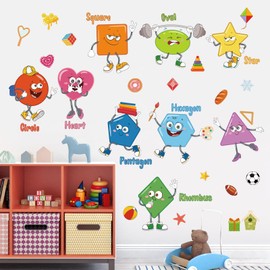 wondever Colorful Shapes Wall Stickers Toddler Room Decor Educational Learning Peel and Stick Nursery Wall Decals for Kids Bedroom Classroom Daycare