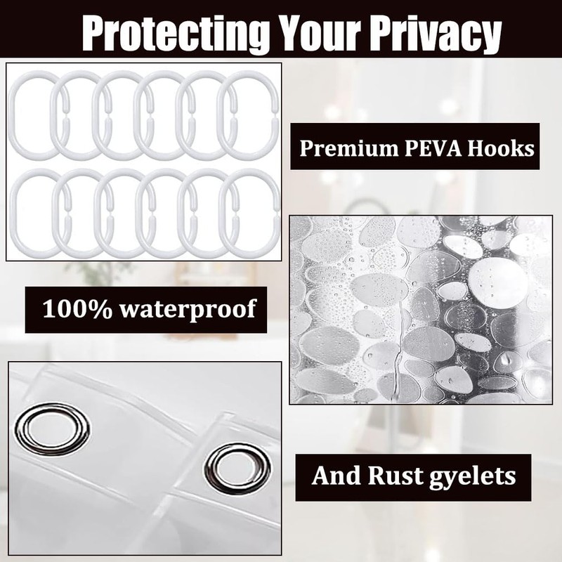 Shower Curtains Mould Proof Resistant, PEVA Waterproof Heavy Duty Bathroom